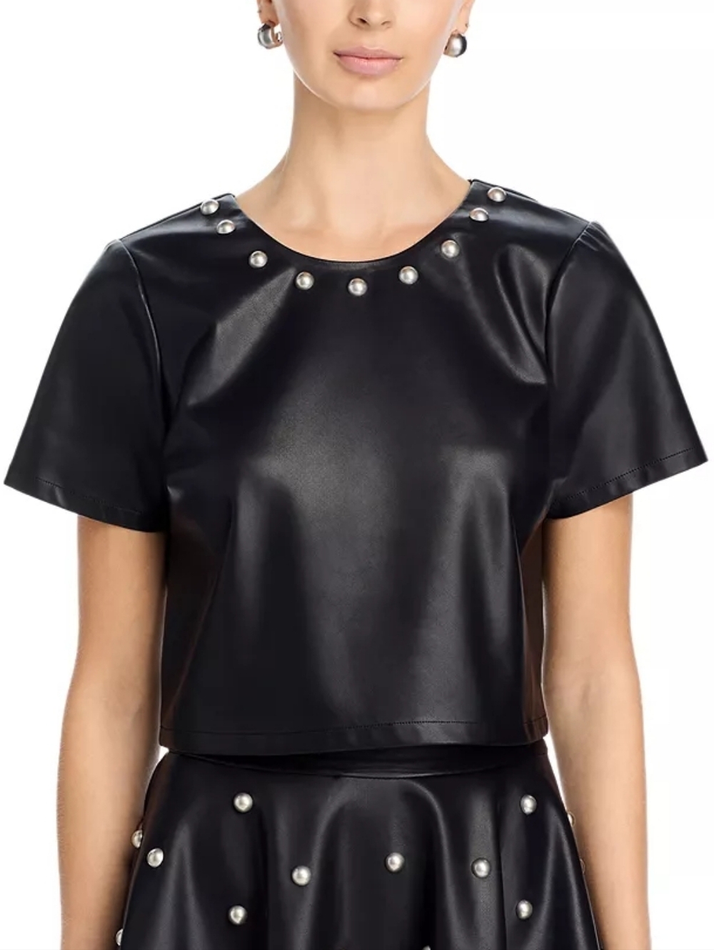 New! Studded Faux Leather Oversized Crop Top